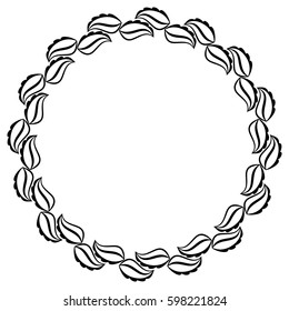 Silhouette round frame. Abstract black and white ornament with decorative flowers. Copy space. Vector clip art.