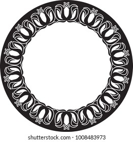 Silhouette round frame with abstract flowers. Vector clip art.