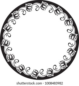 Silhouette round frame with abstract flowers. Vector clip art.
