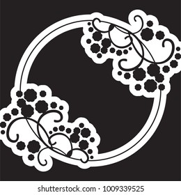 Silhouette round frame with abstract flowers. Vector clip art.
