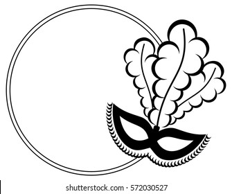 Silhouette round frame with carnival masks. Copy space. Vector clip art.