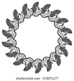 Silhouette round frame with carnival masks. Copy space. Vector clip art.