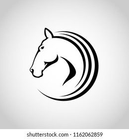 Silhouette round head horse vector icon on the modern flat style for web, graphic and mobile design. Silhouette head horse isolated on white background