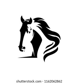 Silhouette round head horse vector icon on the modern flat style for web, graphic and mobile design. Silhouette head horse isolated on white background