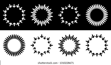 Silhouette round laurel foliate wheat wreaths line set. Award concept. Flat design. Isolated. Black and white background. Vector illustration