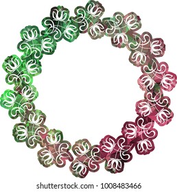 Silhouette round mosaic frame with abstract flowers. Vector clip art.