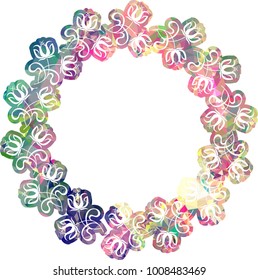 Silhouette round mosaic frame with abstract flowers. Vector clip art.