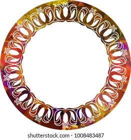 Silhouette round mosaic frame with abstract flowers. Vector clip art.