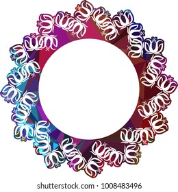 Silhouette round mosaic frame with abstract flowers. Vector clip art.