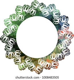 Silhouette round mosaic frame with abstract flowers. Vector clip art.