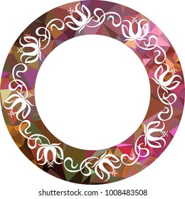 Silhouette round mosaic frame with abstract flowers. Vector clip art.