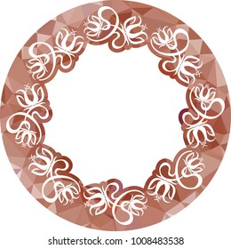 Silhouette round mosaic frame with abstract flowers. Vector clip art.