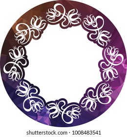 Silhouette round mosaic frame with abstract flowers. Vector clip art.