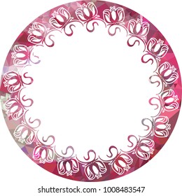 Silhouette round mosaic frame with abstract flowers. Vector clip art.