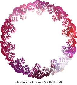 Silhouette round mosaic frame with abstract flowers. Vector clip art.