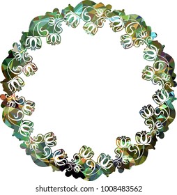 Silhouette round mosaic frame with abstract flowers. Vector clip art.