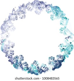 Silhouette round mosaic frame with abstract flowers. Vector clip art.