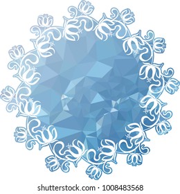 Silhouette round mosaic frame with abstract flowers. Vector clip art.