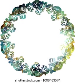 Silhouette round mosaic frame with abstract flowers. Vector clip art.