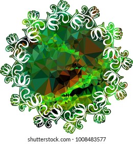 Silhouette round mosaic frame with abstract flowers. Vector clip art.