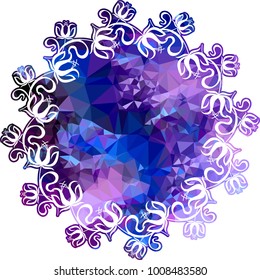 Silhouette round mosaic frame with abstract flowers. Vector clip art.