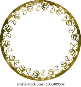 Silhouette round mosaic frame with abstract flowers. Vector clip art.