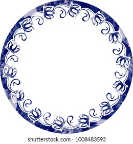 Silhouette round mosaic frame with abstract flowers. Vector clip art.