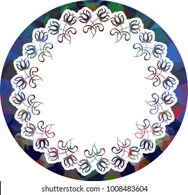 Silhouette round mosaic frame with abstract flowers. Vector clip art.