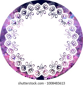 Silhouette round mosaic frame with abstract flowers. Vector clip art.