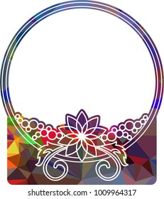 Silhouette round mosaic frame with abstract flowers. Vector clip art.