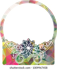 Silhouette round mosaic frame with abstract flowers. Vector clip art.
