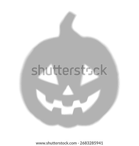 Silhouette of a round pumpkin, gray with blurred edges and carved creepy eyes and mouth. Symbolic decoration for the Halloween holiday. Vector flat illustration. Isolated background.