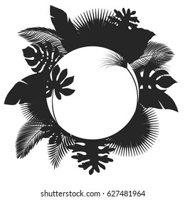 Silhouette round tropical leaves, suitable for nature concept, summer and holiday. Vector illustration