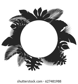 Silhouette round tropical leaves, suitable for nature concept, summer and holiday. Vector illustration