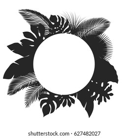 Silhouette round tropical leaves, suitable for nature concept, summer and holiday. Vector illustration