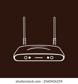 Silhouette of a router with black router icon and logo on white background