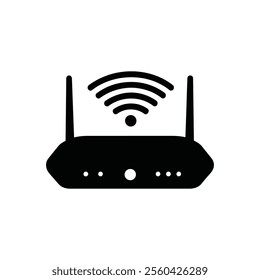 Silhouette of a router with black router icon and logo on white background
