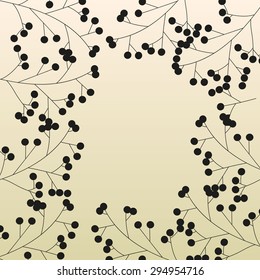 Silhouette Rowan Berries Branches, Frame, Vector