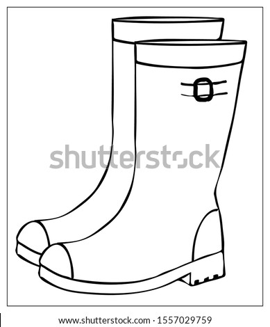 Silhouette rubber boots vector icon. Rain boots illustration isolated on white background. Linear hand drawn illustration. Outline style