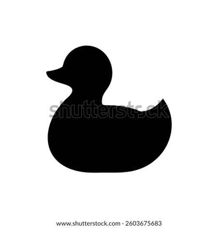 Silhouette of a rubber duck facing left on a white background, symbolizing simplicity, childhood, and iconic bath toy representation.
