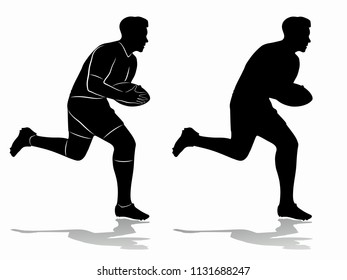 silhouette of a rugby player, black and white drawing, white background