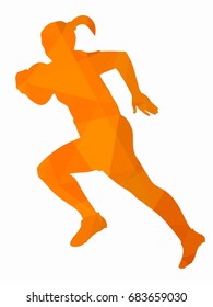 silhouette of a rugby player, orange triangles drawing, white background