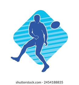 Silhouette of a rugby sport athlete in action. Silhouette of a sporty man playing rugby sport.