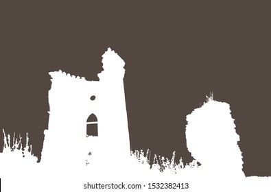 Silhouette Ruin Destroyed Towers Building Gray Stock Vector (Royalty ...