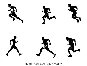 silhouette run man. vector people running silhouettes