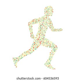 The silhouette of a runner from circles blue on the white background