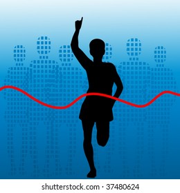 silhouette of runner finishing first