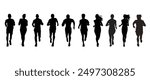 Silhouette runner front view collection vector illustration. Silhouette people running isolated on white background.