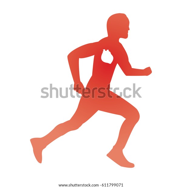 Silhouette Runner Heart Red On White Stock Vector (Royalty Free) 611799071