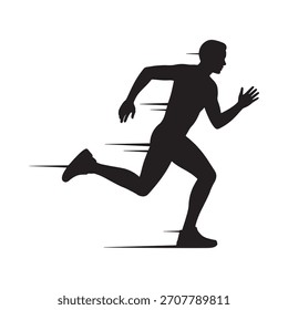 Silhouette of a runner in motion with speed lines